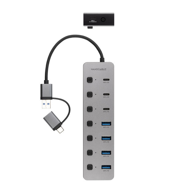 Hub Nanocable USB-C+USB-A/M para 4xUSB-A + 3xUSB-C 3.0 + USB-C 5V image number 1