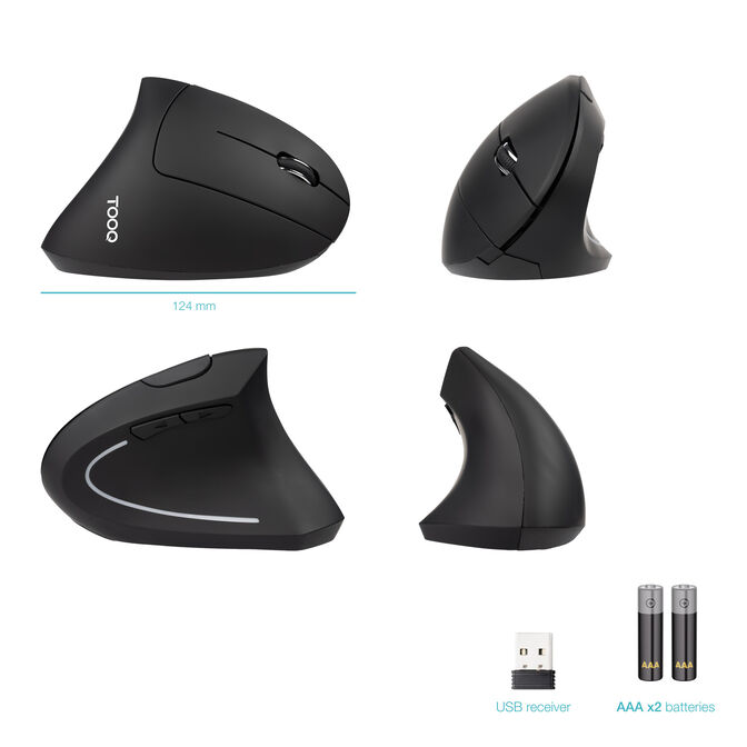 Rat&oacute;n Vertical Tooq TQMWG-1104-B Wireless Ergon&oacute;mico 3200DPI Negro image number 2