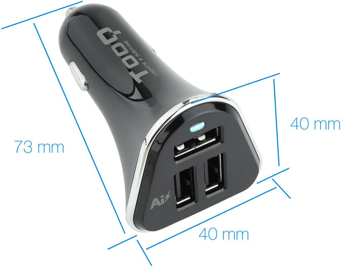 Cargador de Isqueiro Tooq 3x USB 5V/5.2A Negro image number 2