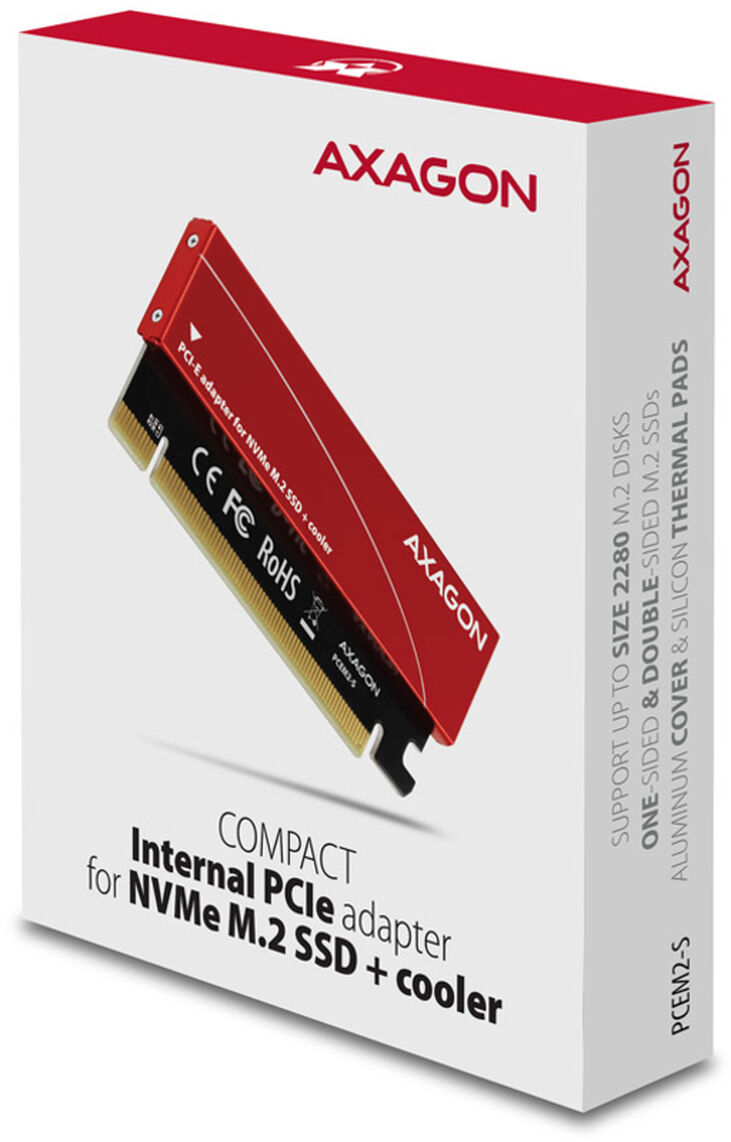 Adaptador AXAGON PCEM2-N PCIe-3.0-x16, 1x M.2/NVMe/SSD con disipador pasivo image number 5