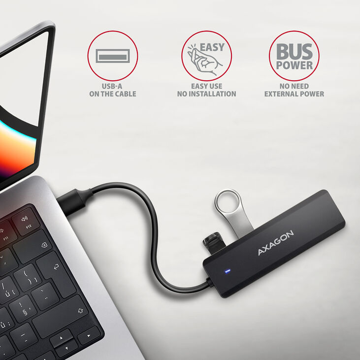 Travel Hub AXAGON HUE-C1A 4x USB3.2 Gen 1 USB-C power IN, w, Type-A - 20cm image number 2