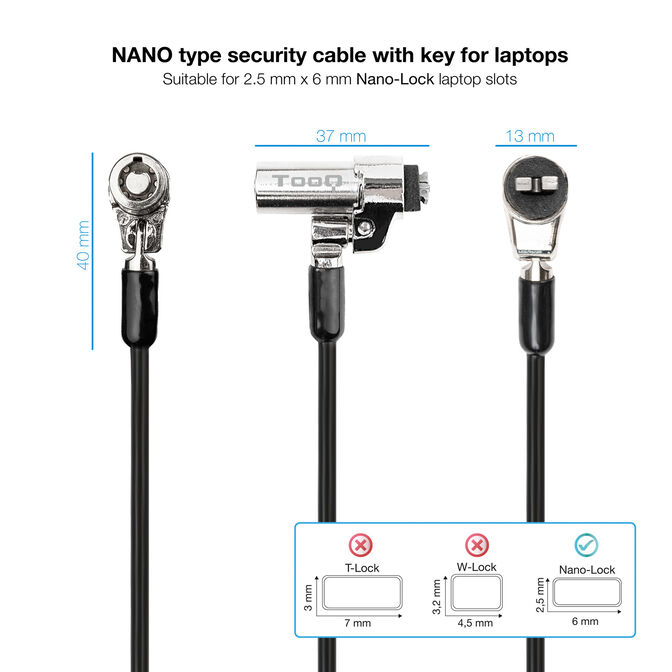 Candado Antirrobo Tooq con Llave Tipo NANO 1,50 metros image number 3