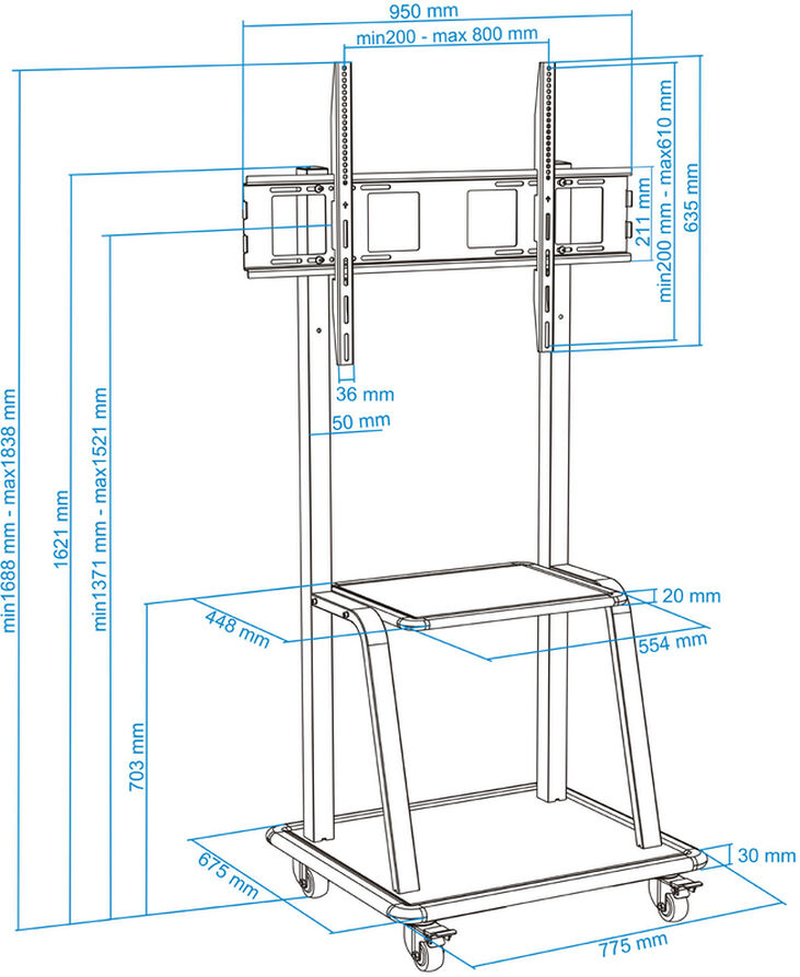 Soporte M&oacute;vel Tooq Tilt Ajustable 37" a 100" Max. 150kg Negro image number 8