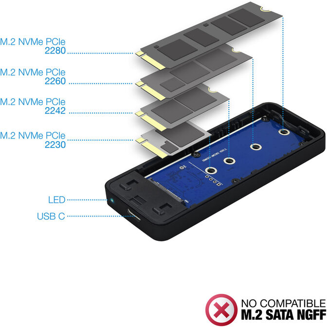 Caja Externa SSD Tooq M.2 NVME - USB 3.1 Gen 2 Negro image number 3