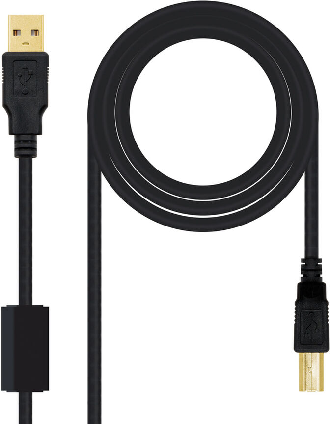 Cable USB 2.0 HQ Com Ferrite Nanocable USB-A/M para USB-B/M 2 M Negro image number 0