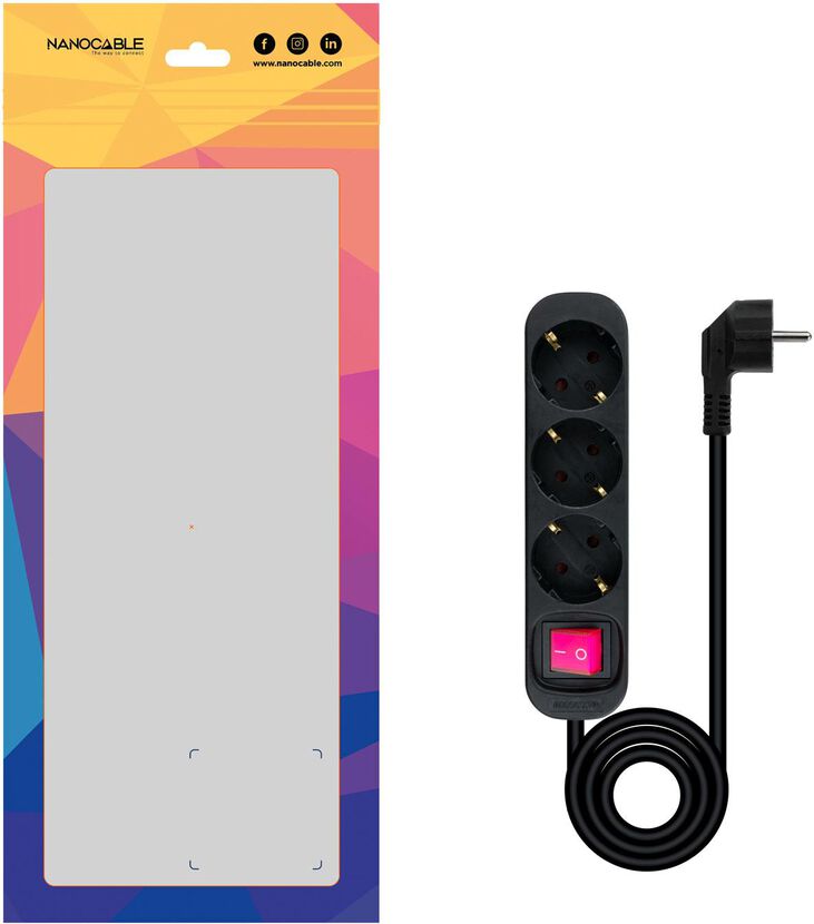 Regleta Nanocable 3 Tomas c/ switch 1.4 M Negro image number 2