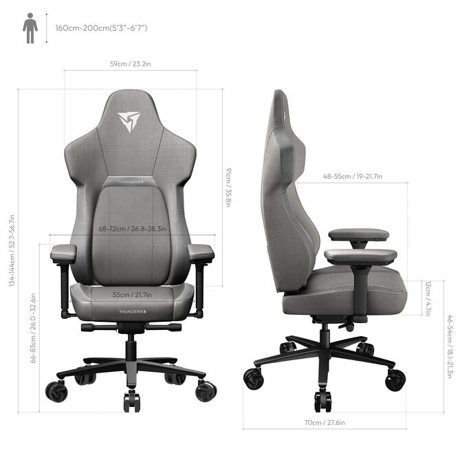Silla Gaming ThunderX3 Core, Automatic lumbar fit, Loft Grey image number 8
