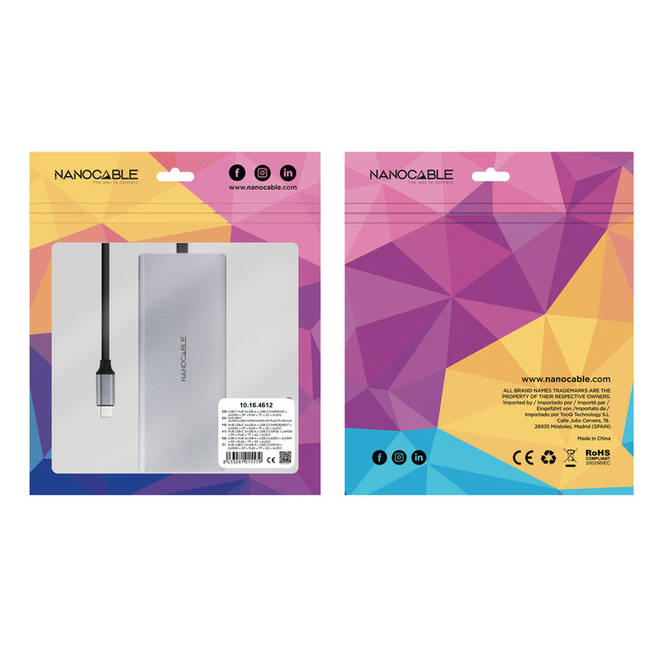 Hub Nanocable USB-C 3xUSB-A+USB-C/CARGA+2xHDMI+DP+RJ45+TF+SD+AUDIO image number 5