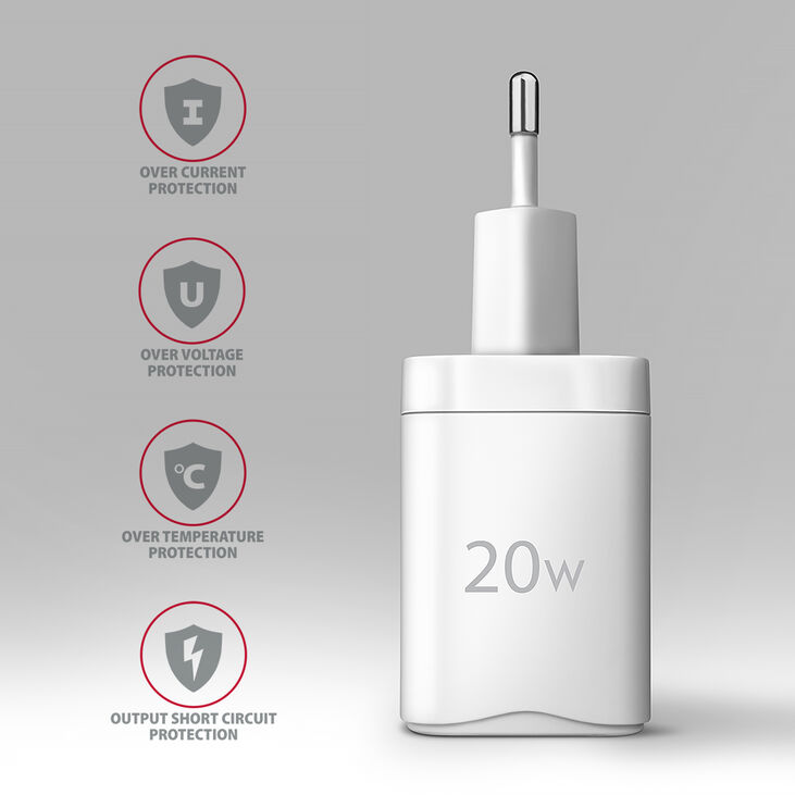 Cargador de pared AXAGON ACU-PQ20W QC3.0/AFC/FCP + PD type-C  20W Blanco image number 2