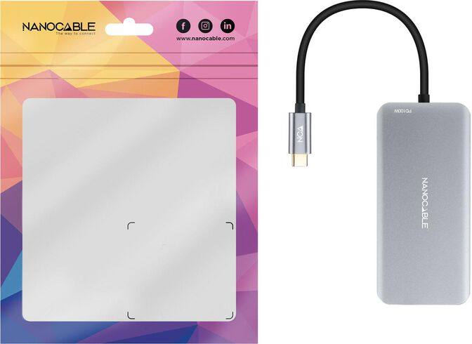 Hub USB-C Nanocable 3x USB-A / 2x HDMI / RJ45 / TF / SD / USB-C PD (100W) 15 CM Aluminio image number 2