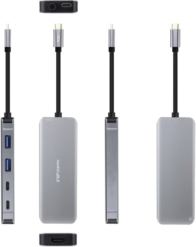 Hub USB-C Nanocable 2x USB-A + 2x USB-C + HDMI + USB-C PD (100W) 15 CM Aluminio image number 1
