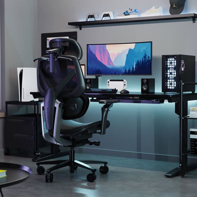 Silla Gaming Ergonomica ThunderX3 FLEX Pro, Apoio lombar 360 graus - Mesh Black image number 10