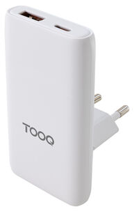 Cargador Tooq GaN USB-C/PD+USB-A/QC 65W, Blanco