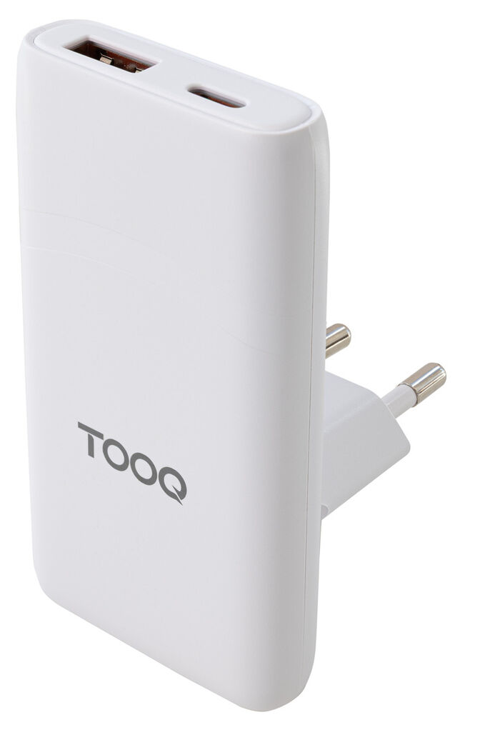 Cargador Tooq GaN USB-C/PD+USB-A/QC 65W, Blanco image number 0