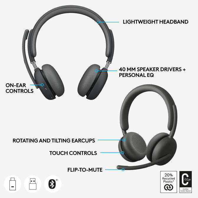 Auriculares Logitech Zone Wireless 2 UC Bluetooth ANC Grafito image number 2