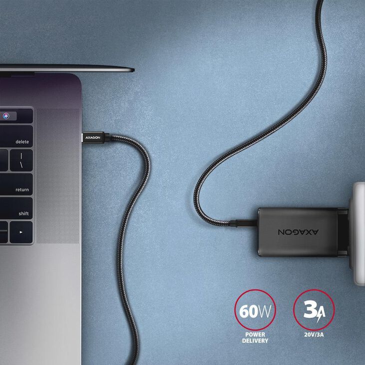 Cable de cargamento AXAGON BUCM3-CM30AB cable USB-C  <-> USB-C 3.2 Gen 1, 3m, PD 60W, 3A, ALU, braid, Negro image number 3