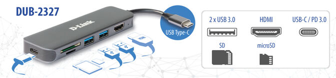 HUB USB D-Link USB-C Macho > 2 x USB 3.0 (SS) + 1 x HDMI (4K Ready) + 1 x USB-C (PD60W) + Leitor de Cart&otilde;es image number 2