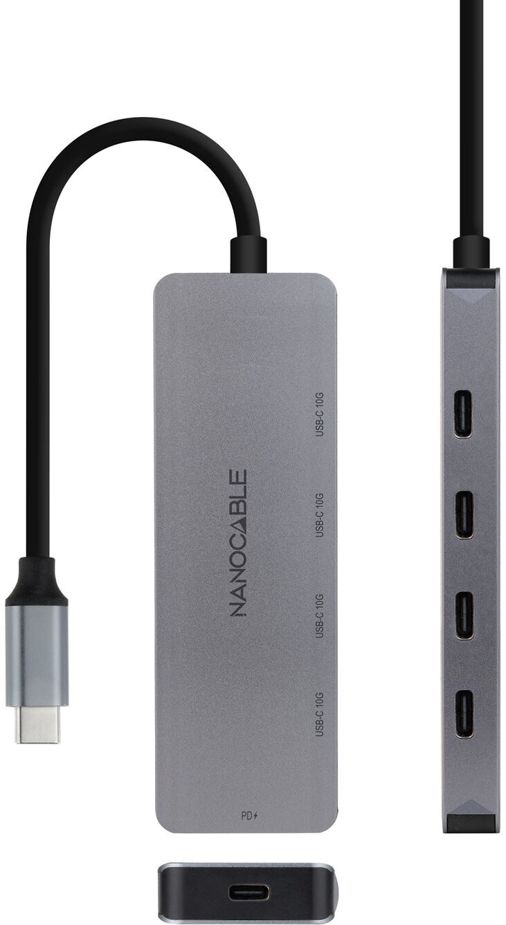 Hub Nanocable USB-C > 4xUSB-C + USB-C PD 100W 10 CM Gris image number 1
