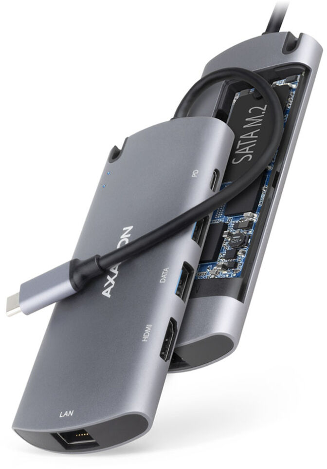 Multiport-Hub AXAGON HMC-6M2, USB 3.0, M.2-SATA, HDMI, Gbit-LAN, 2x USB-A, 1x USB-C image number 1