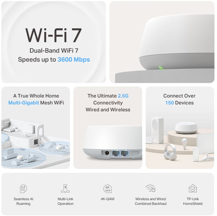 Sistema Mesh TP-Link Deco BE25 BE3600 Whole-Home Mesh Wi-Fi 7 (Pack 3) image number 2