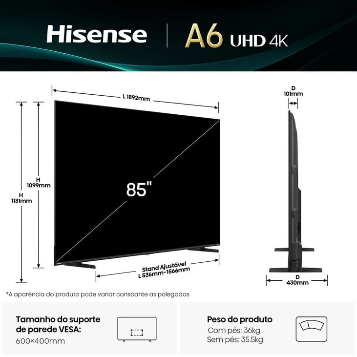 Televisor Hisense 85A6Q 85" LED UltraHD 4K VIDAA image number 2