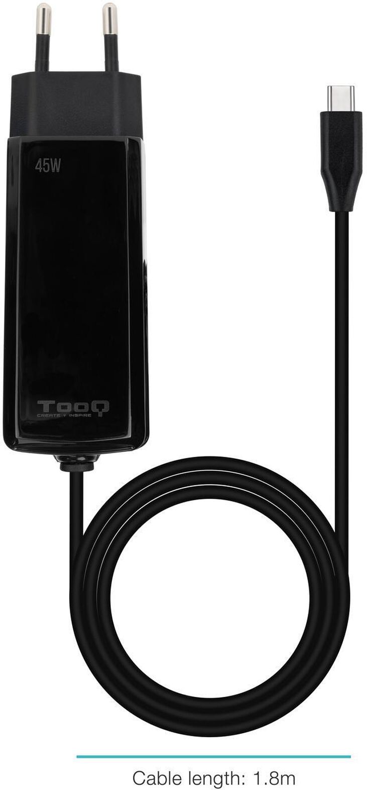 Cargador de Portátil GaN Tooq USB-C PD 45W Negro image number 1