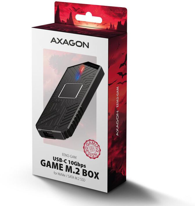 Caja SSD AXAGON EEM2-GAM USB-C 3.2 Gen 2 10Gbps - M.2 NVMe/SATA SSD GAME 30-80mm ALU box image number 23