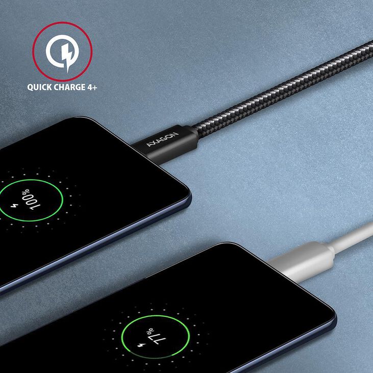 Cable de cargamento AXAGON BUCM32-CM05AB USB-C  <-> USB-C 3.2 Gen 2, 1m, PD 100W, 5A, 4K HD, ALU, braid, Negro image number 4