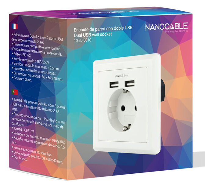 Tomas de PaRed NanoCable Schuko c/ 2x USB-A (2.4A) Blanco image number 0