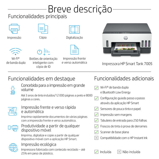 Impresora Multifunci&oacute;n de Inyecci&oacute;n de Tinta HP Smart Tank 7005 Todo-en-Uno WiFi image number 4