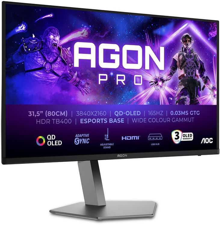 Monitor AOC AGON PRO 31.5" AG326UD QD-OLED UHD 165Hz 0.3ms Adaptive Sync HDR True Black 400 image number 2