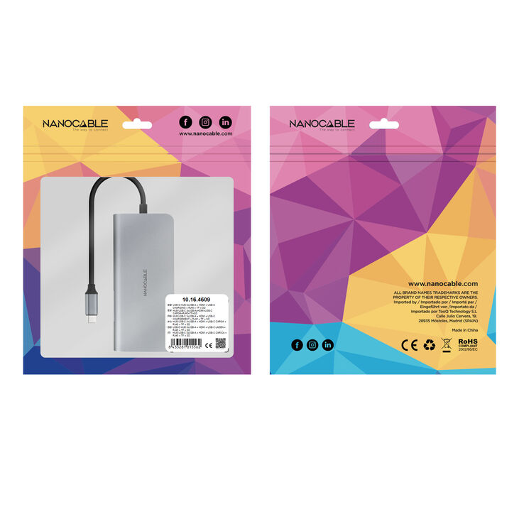 Hub Nanocable USB-C 3xUSB-A+HDMI+USB-C CARGA+RJ45+TF+SD image number 5