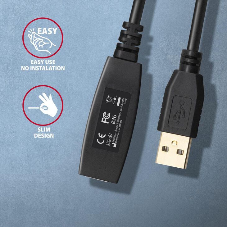 Cable Extensión AXAGON ADR-207 Activo USB, USB 2.0, USB-A para USB-A - 7.55m image number 2