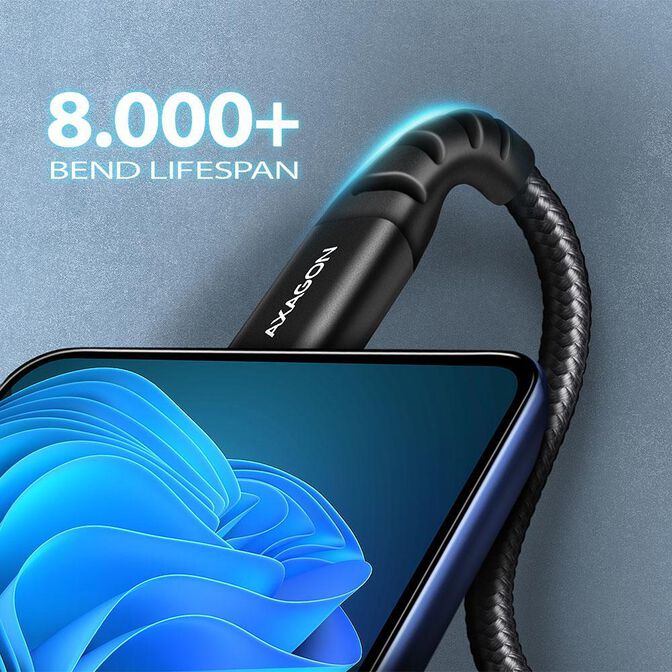 Cable de cargamento AXAGON BUCM-CM20AB cable USB-C  <-> USB-C 2.0, 2m, PD 60W, 3A, ALU, braid, Negro image number 3