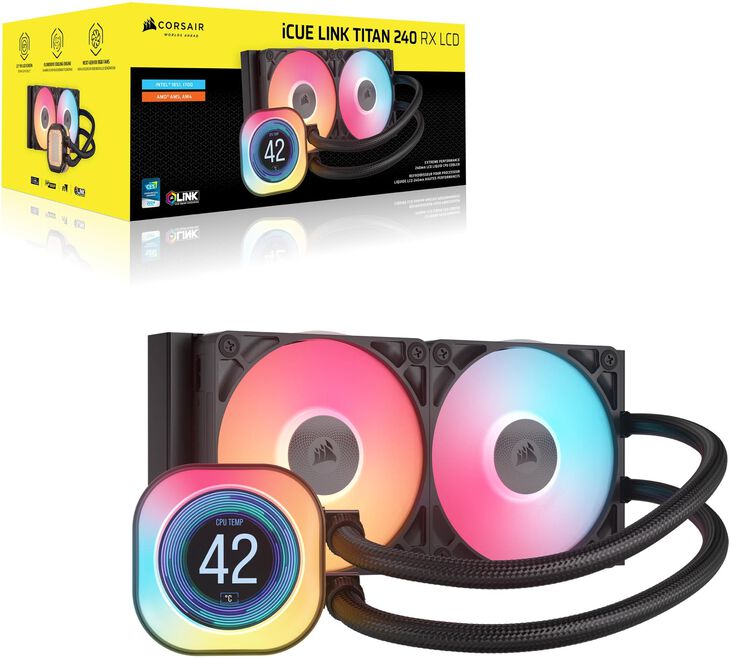 Refrigeración Líquida CPU Corsair iCUE LINK TITAN 240 RX LCD RGB 240mm Negro image number 1