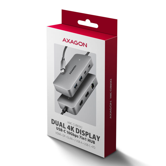 HUB AXAGON HMC-CUB83X2 1x HDMI + 1x DP + 2x USB-A + 1x USB-C + PD 100W, USB-C cable 15 cm image number 9
