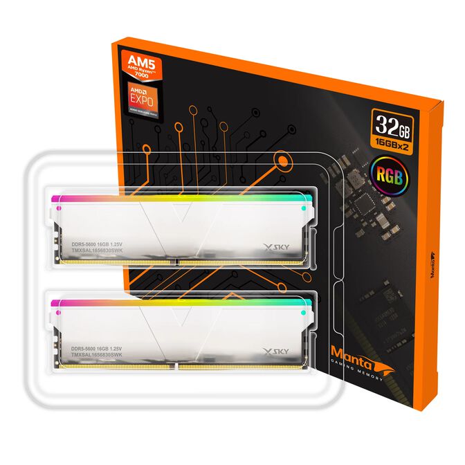 V-Color Kit 32GB (2 x 16GB) DDR5 6000MHz Manta Xsky RGB EXPO Blanco CL30 (SOLO COMPATIBLE CON RYZEN) image number 0