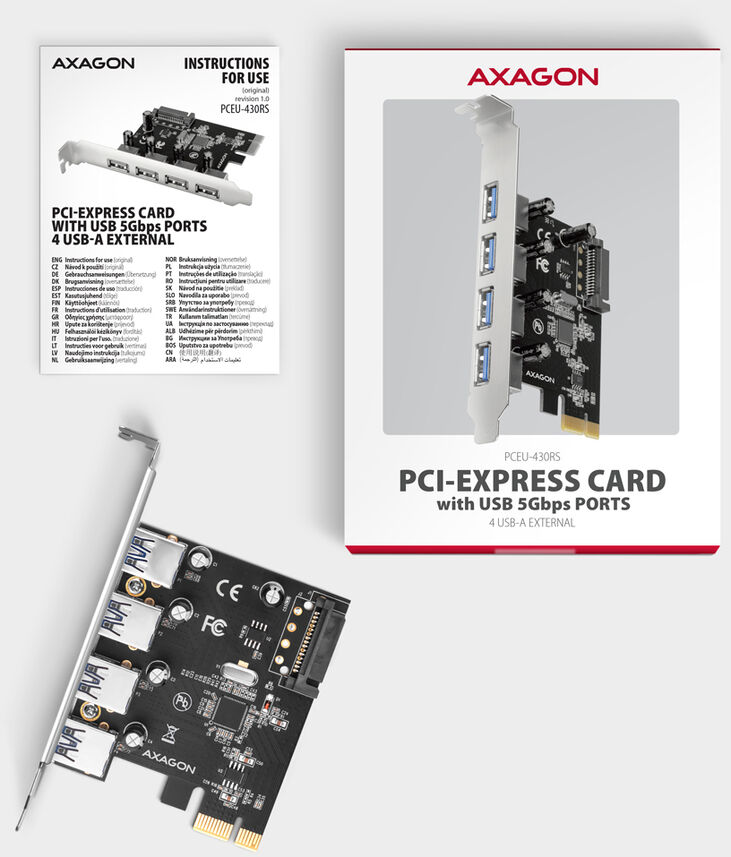 Adaptador PCIe AXAGON PCEU-43RSA - 4x USB 5Gbps port, SATA power image number 4