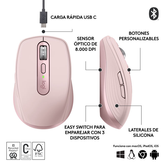 Rat&oacute;n Logitech MX Anywhere 3S Wireless Rosa image number 6