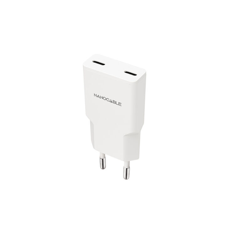 Cargador Nanocable 2xUSB-C/PD 20W, Blanco image number 0
