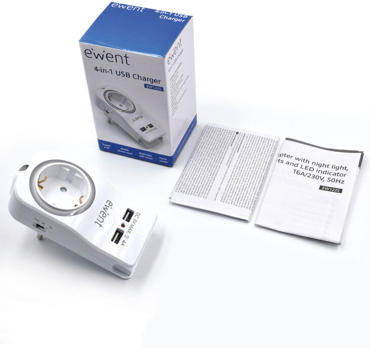Cargador de Tomas Ewent USB 4 em 1 2.4A (12W) c/Shuko image number 3