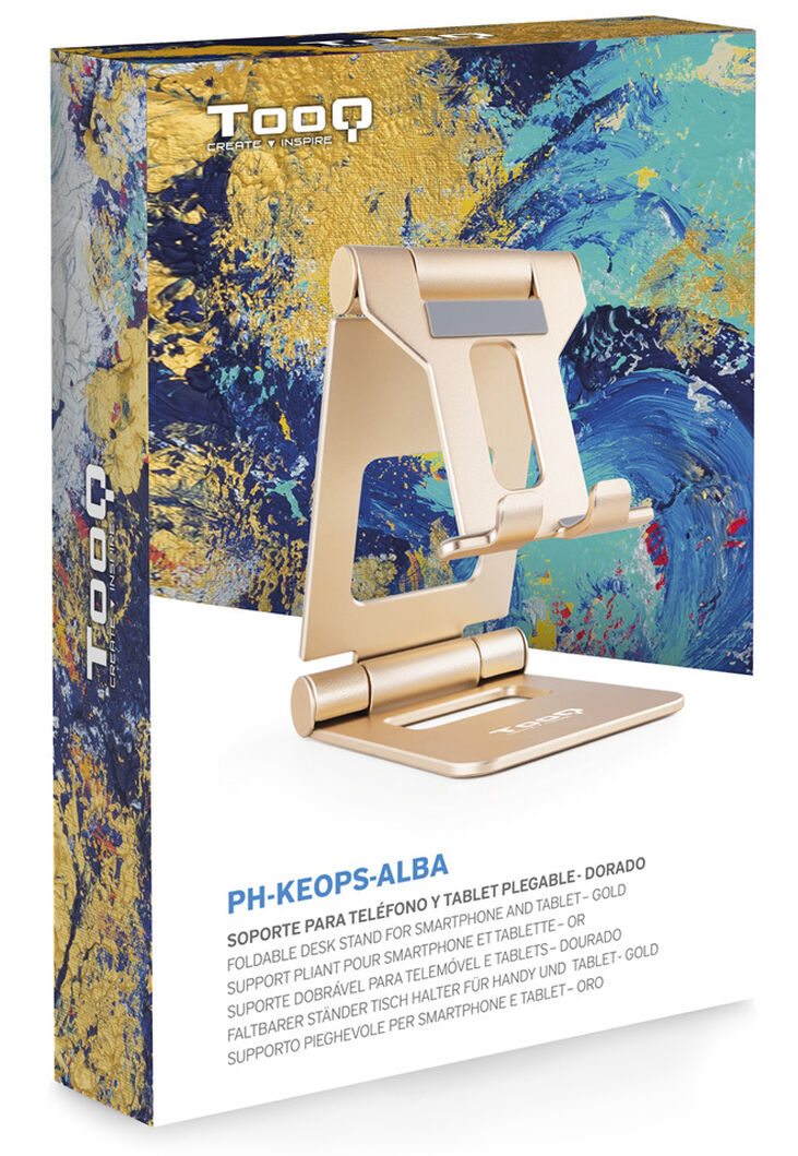 Soporte Mesa Tooq Ajustable p/ Smartphone/Tablet Max. 10" Dorado image number 6