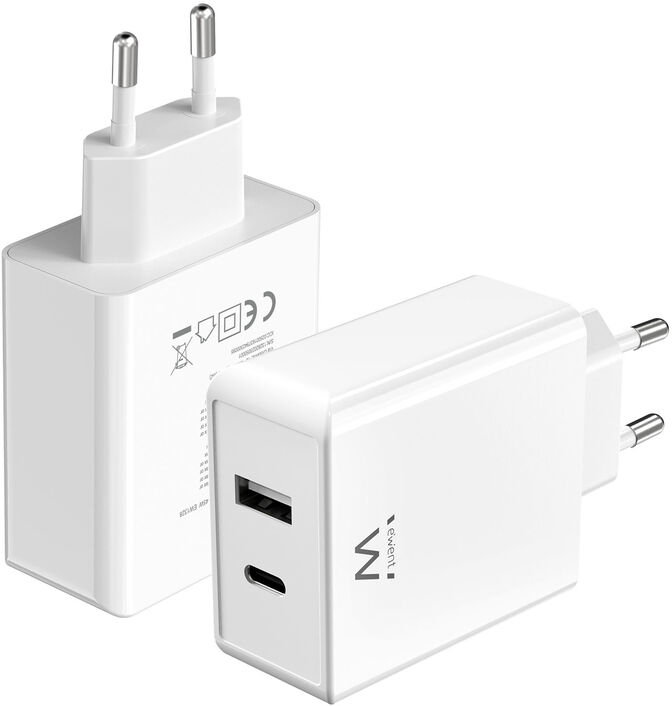 Cargador Ewent EW1328 USB-C/USB-A 45W QC 3.0 GaN Blanco image number 1