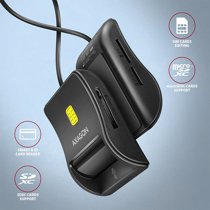 Lector de tarjetas AXAGON CRE-SM3SD USB Smart card & SD/microSD/SIM card FlatReader image number 1