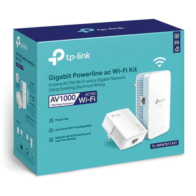 Powerline TP-Link TL-WPA7517 KIT AV1000 Homeplug AV2 Gigabit Wi-Fi AC750 Dual-Band image number 6