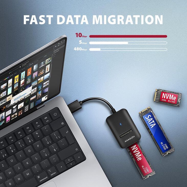 Adaptador AXAGON ADM2-AM USB-A 3.2 Gen2 - 1x NVMe/SATA SDD image number 2