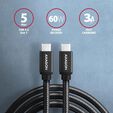 Cable de cargamento AXAGON BUCM3-CM30AB cable USB-C  <-> USB-C 3.2 Gen 1, 3m, PD 60W, 3A, ALU, braid, Negro image number null