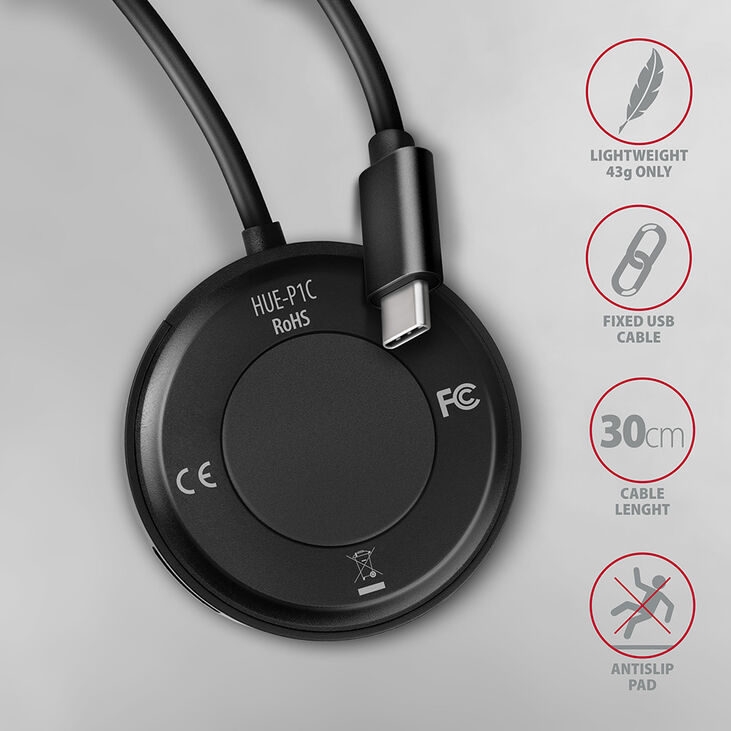 HUB USB-C AXAGON HUE-P1C 4x USB 3.2 Gen 1 ROUND, micro USB power IN image number 3