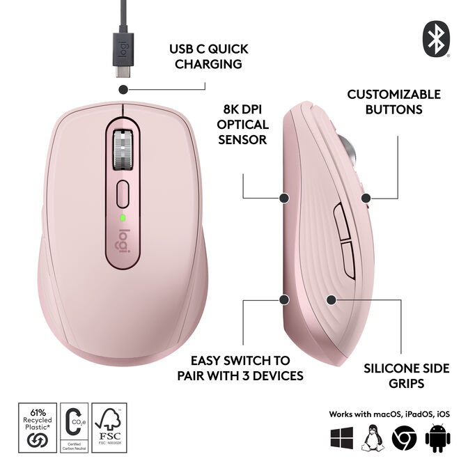 Rat&oacute;n Logitech MX Anywhere 3S Wireless Rosa image number 16
