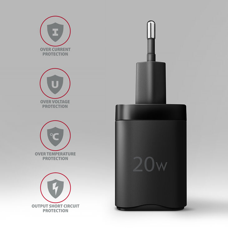 Cargador de pared AXAGON ACU-PQ20 QC3.0/AFC/FCP + PD type-C  20W Negro image number 2